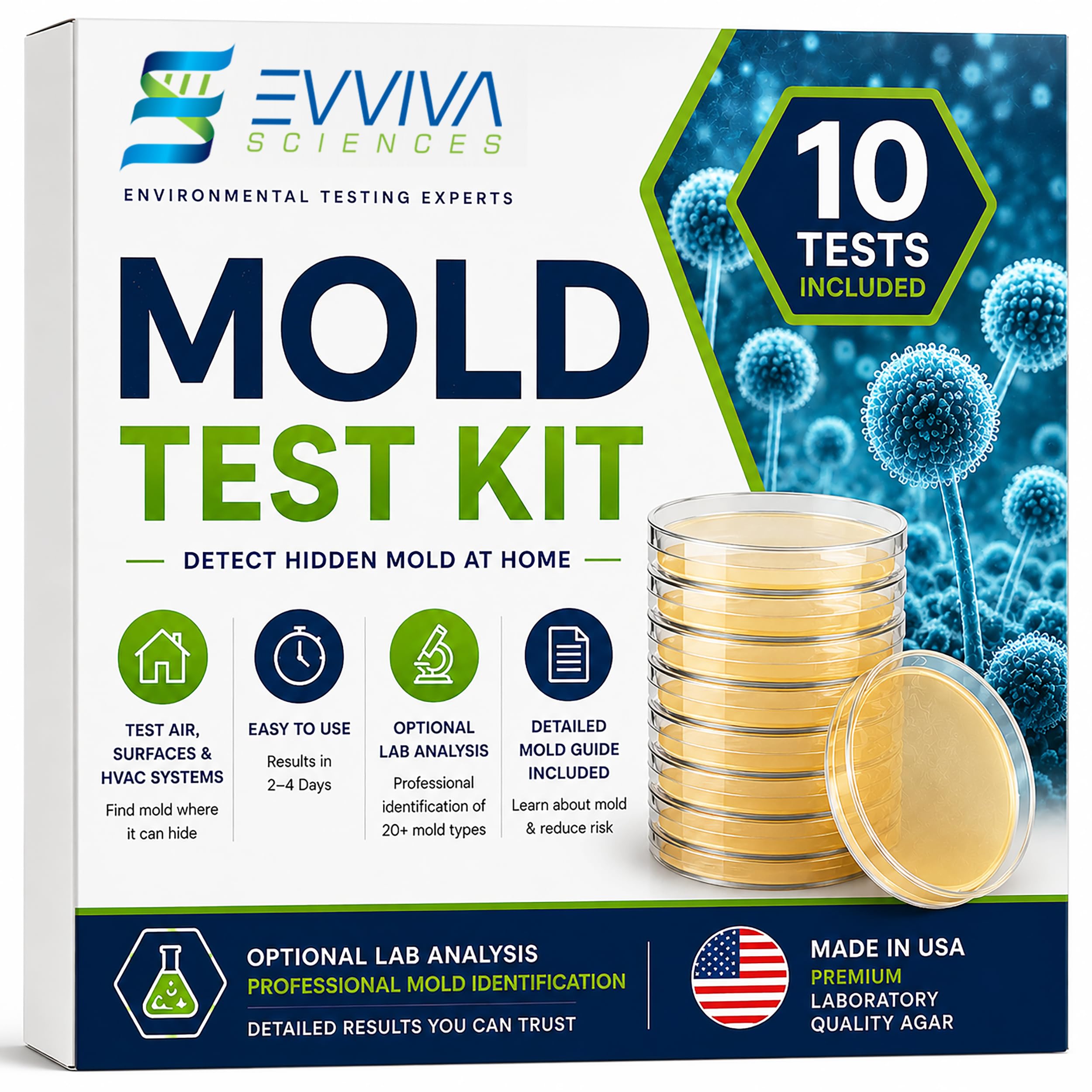 Evviva Sciences Mold Test Kit for Home - 10 Simple Detection Tests
